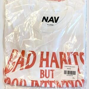 Vlone x NAV Bad Habits Good Intentions White T Shirt Men's XL Red Logo NWT